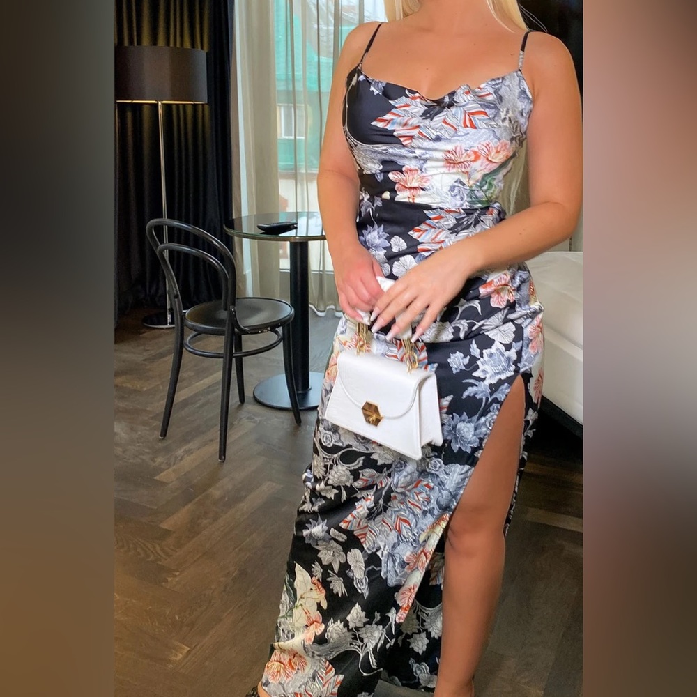 Fashion Nova Black Floral Satin Dress